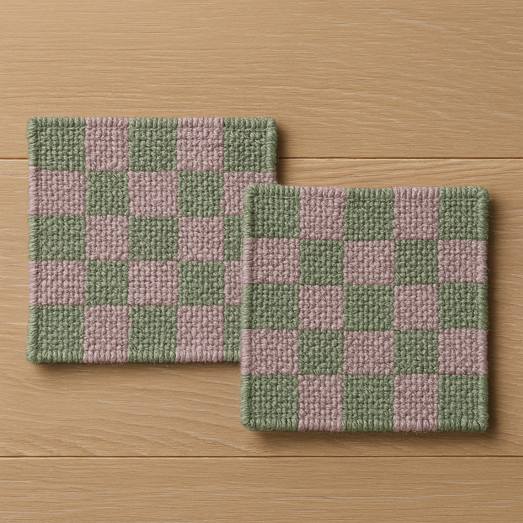 Checkered Coasters Weaving Kit - Supplies and Small loom with Pattern