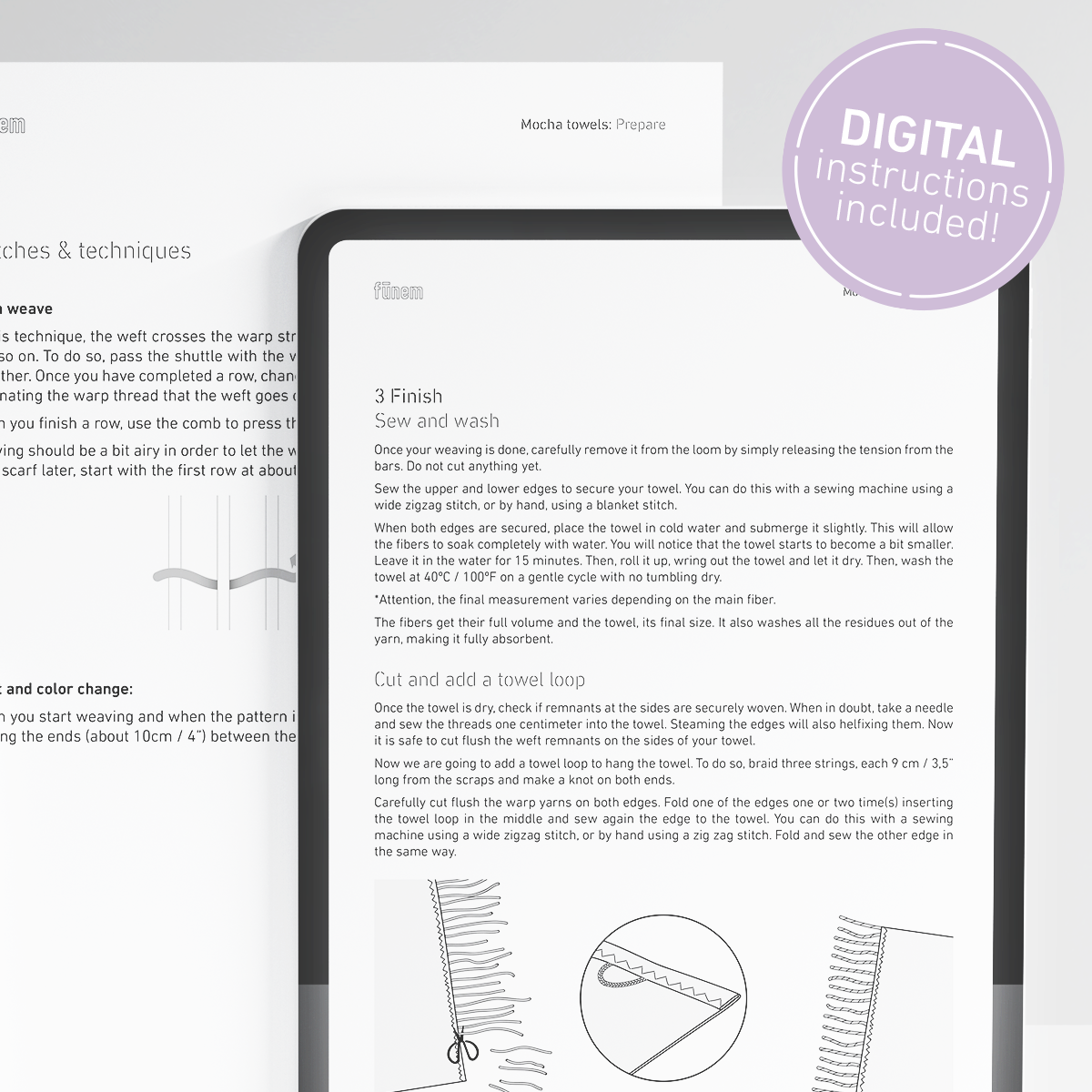 Mocha towels (x2) Weaving Kit - Supplies and Medium loom with Pattern