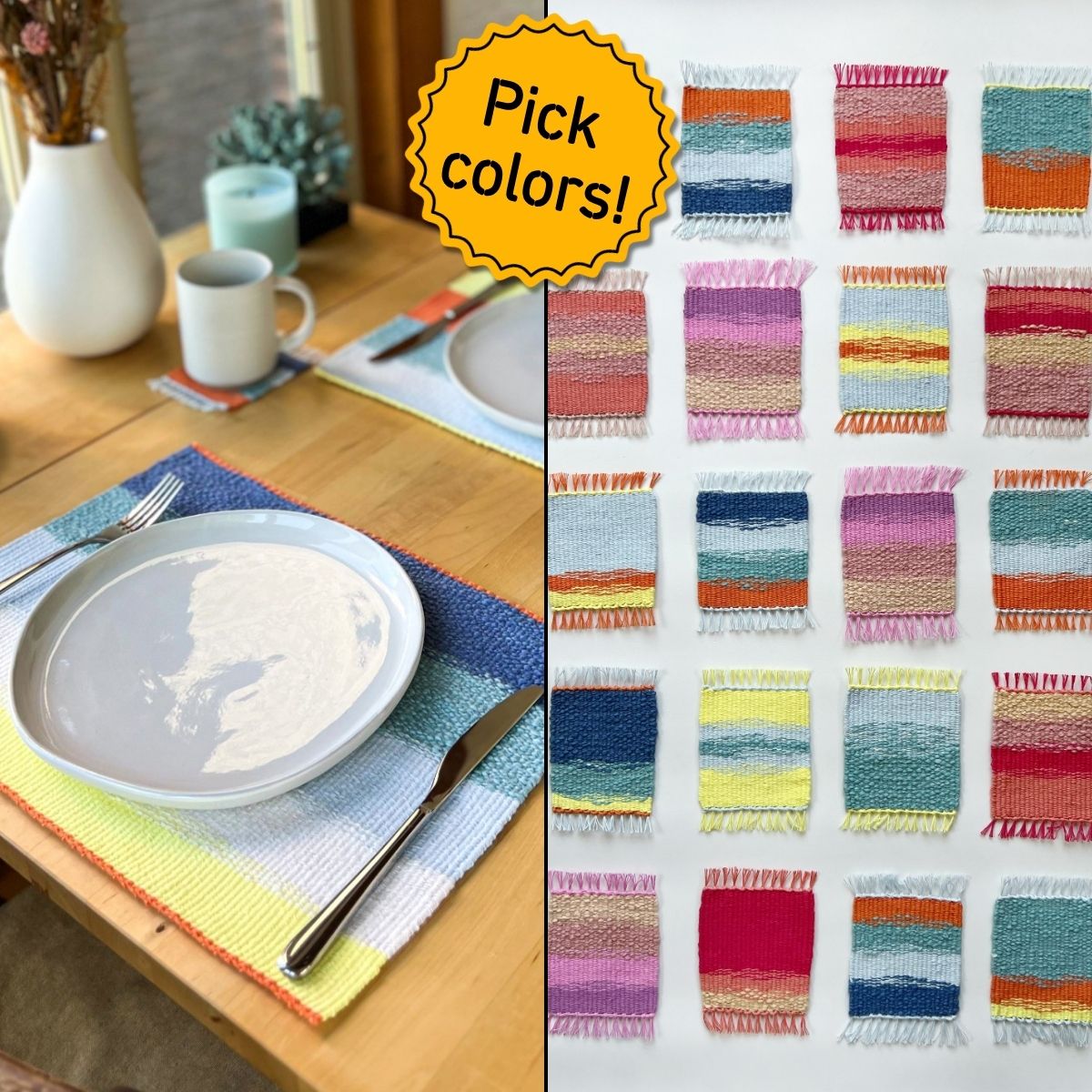 Bundle Coasters (x12) & Placemats (x2) Weaving Kit - Supplies only with Pattern (no loom) - x Painted Sky Textiles