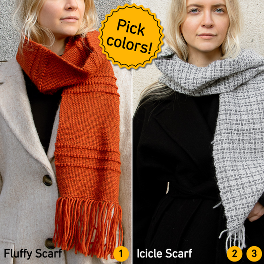 Fluffy & Icicle 2 Scarves Weaving Kit - Supplies and 1x Medium loom with Patterns