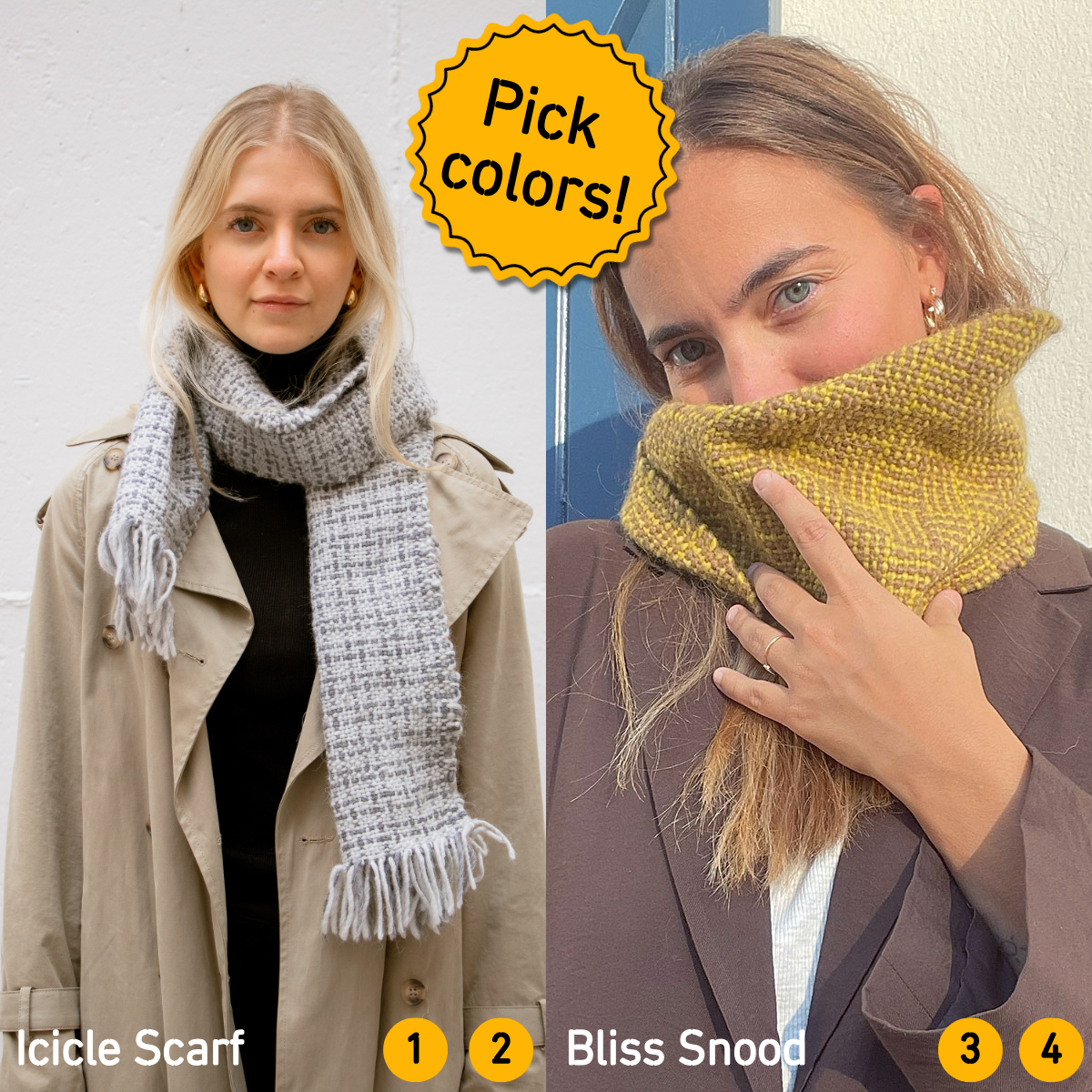 2 Kits Bundle | Icicle Scarf + Bliss Snood Weaving Kits - Supplies and 1xMedium loom with Pattern