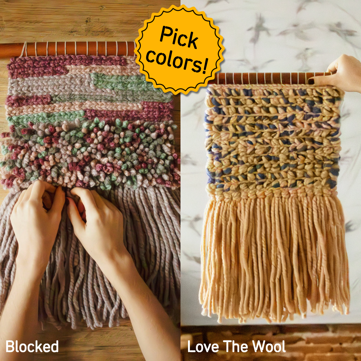 2 Kits Bundle | Blocked + Love The Wool Wall Hanging Weaving Kits - Supplies and 1xMedium loom with Pattern - x Scoutwoven