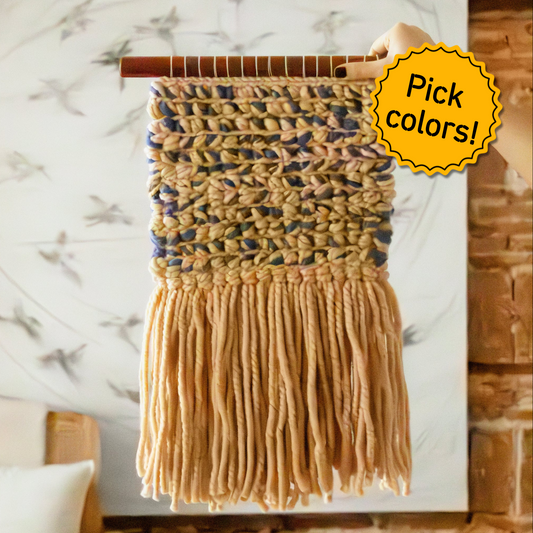 "Love The Wool" Wall Hanging Weaving Kit - Supplies and Medium loom with Pattern - x Scoutwoven