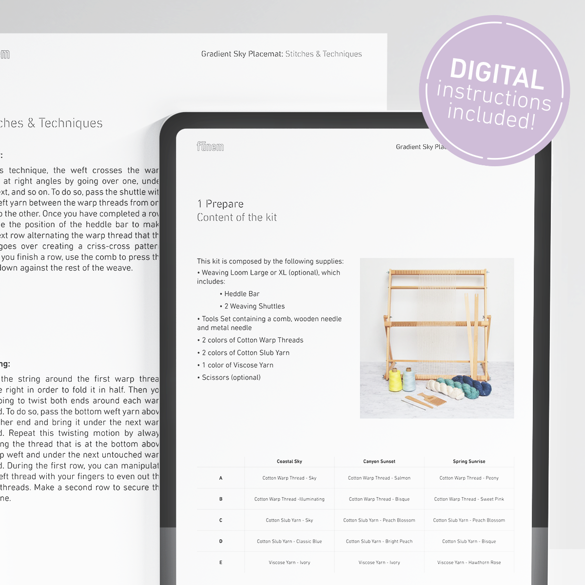 Placemats (x2) Weaving Kit - Supplies only with Pattern (no loom) - x Painted Sky Textiles