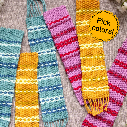 Floral Bookmark (x10) Weaving Kit - Supplies and Small WAK loom with Pattern