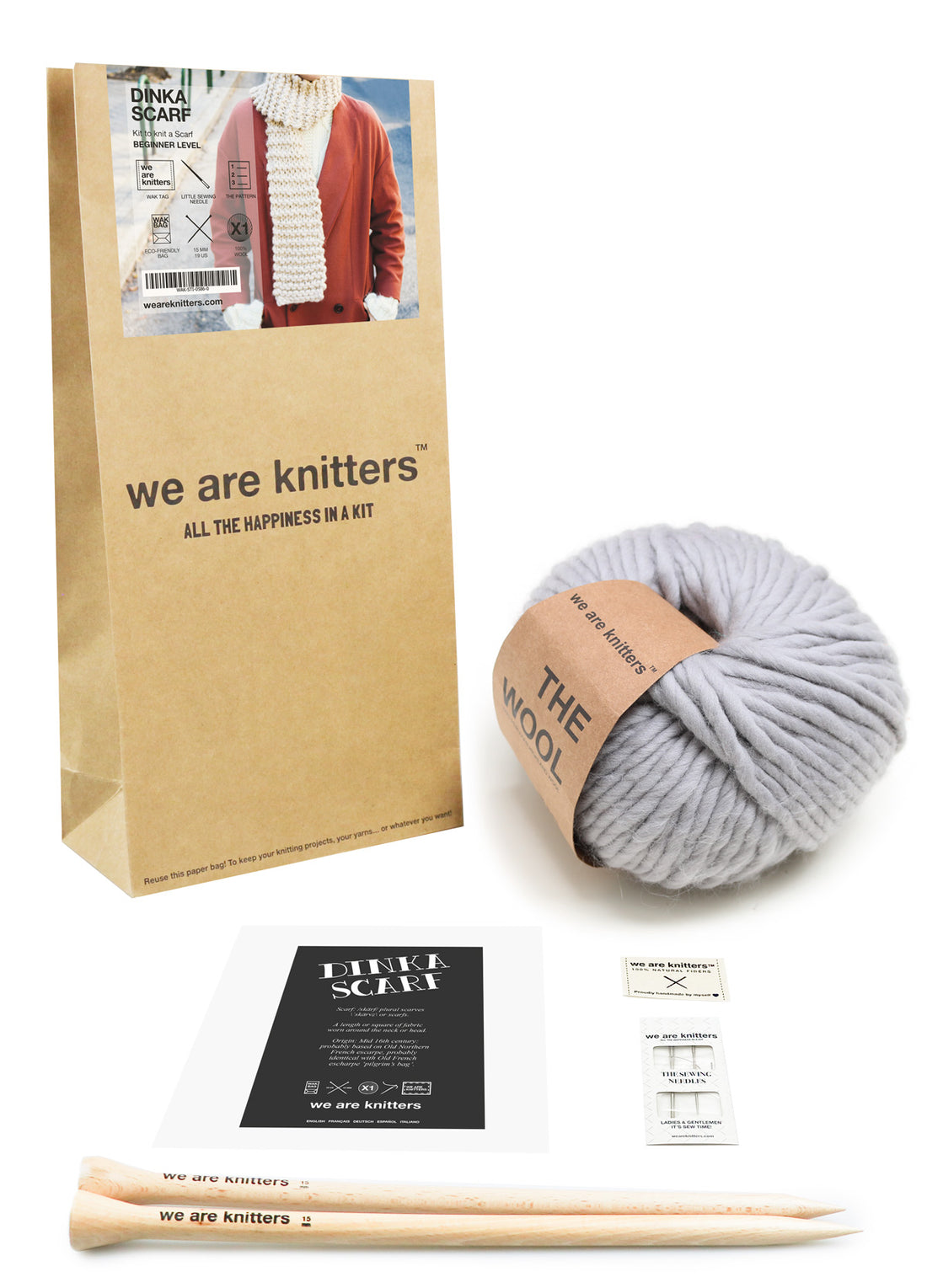 We Are Knitters Knitting Kit - Dinka Scarf in Grey