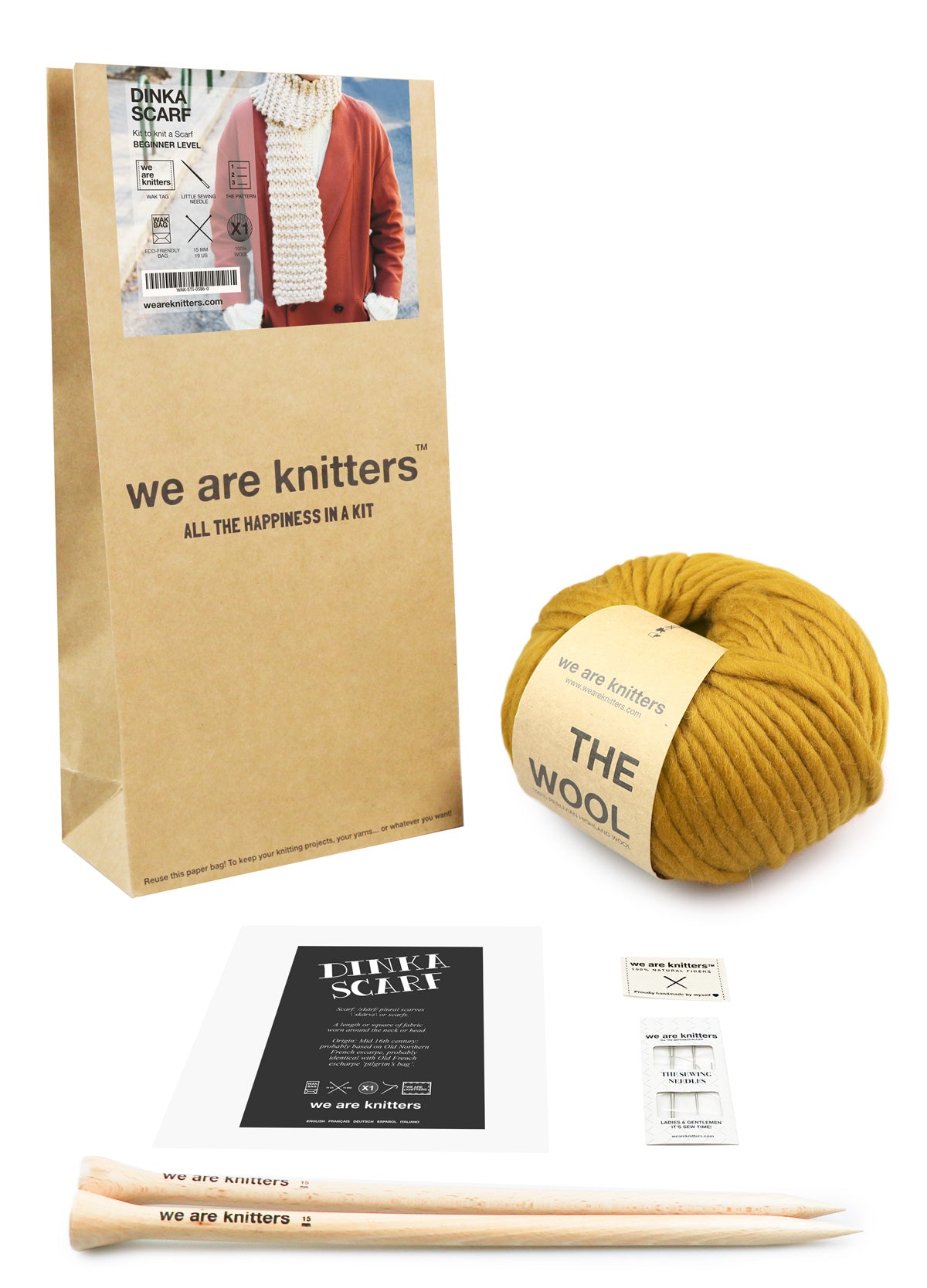 We Are Knitters Knitting Kit - Dinka Scarf in Ochre