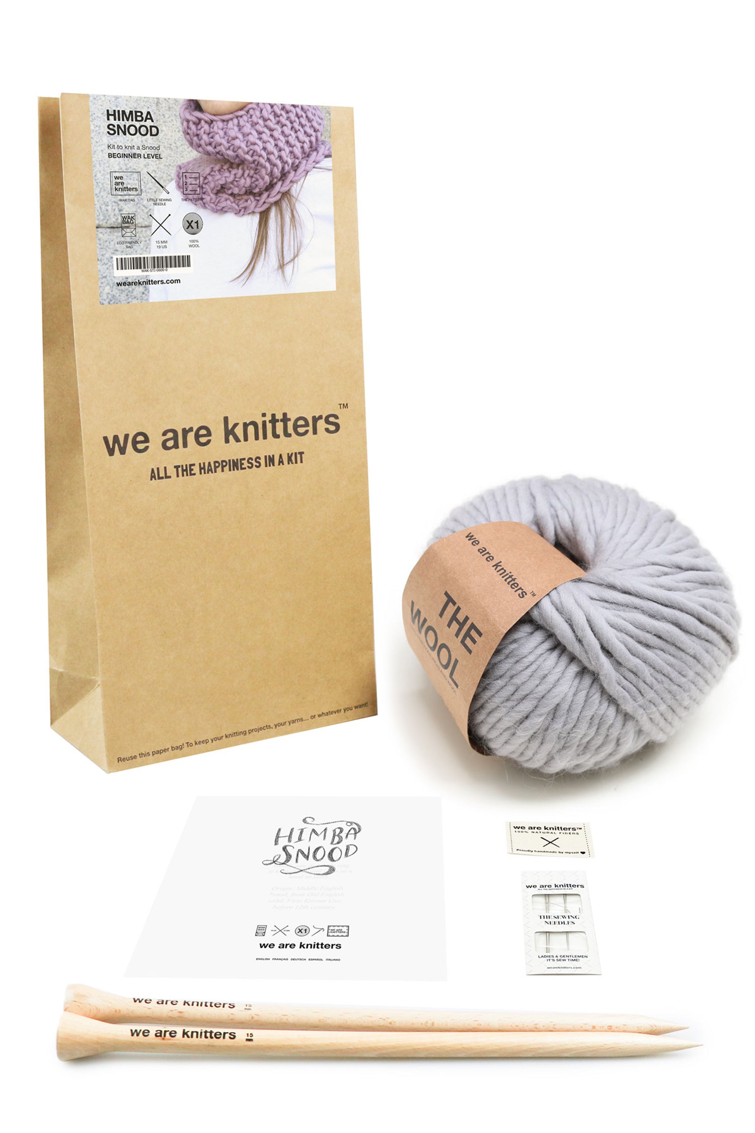 We Are Knitters Kit de tricot - Echarpe Dinka et Snood Himba en gris