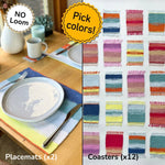 Untersetzer (x12) & Tischsets (x2) Webset - Lieferung nur mit Schnittmuster (kein Webstuhl) - x Painted Sky Textiles