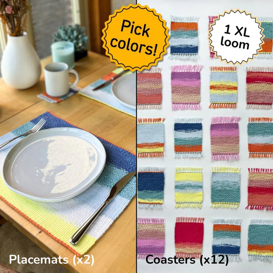 Untersetzer (x12) & Tischsets (x2) Webset - Garn und 1x XL-Webstuhl mit Mustern - x Painted Sky Textiles