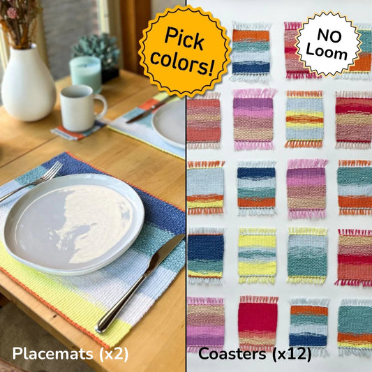 Kit de tissage de dessous de verre (x12) et sets de table (x2) - Pelotes avec patron (sans métier à tisser) - x Painted Sky Textiles