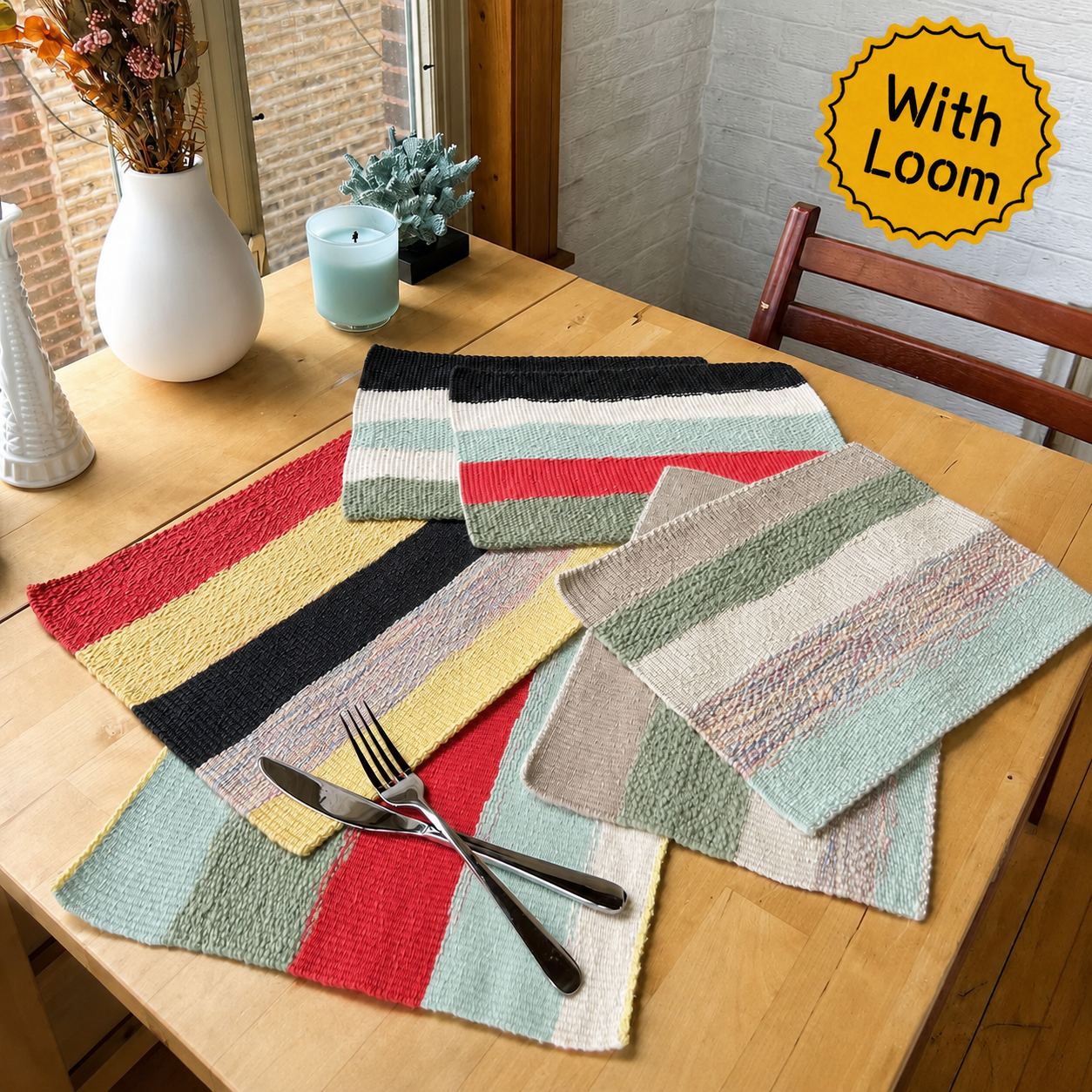 Kit de tissage pour Sets de table (x2) - Pelotes et métier à tisser XL avec patron - x Painted Sky Textiles