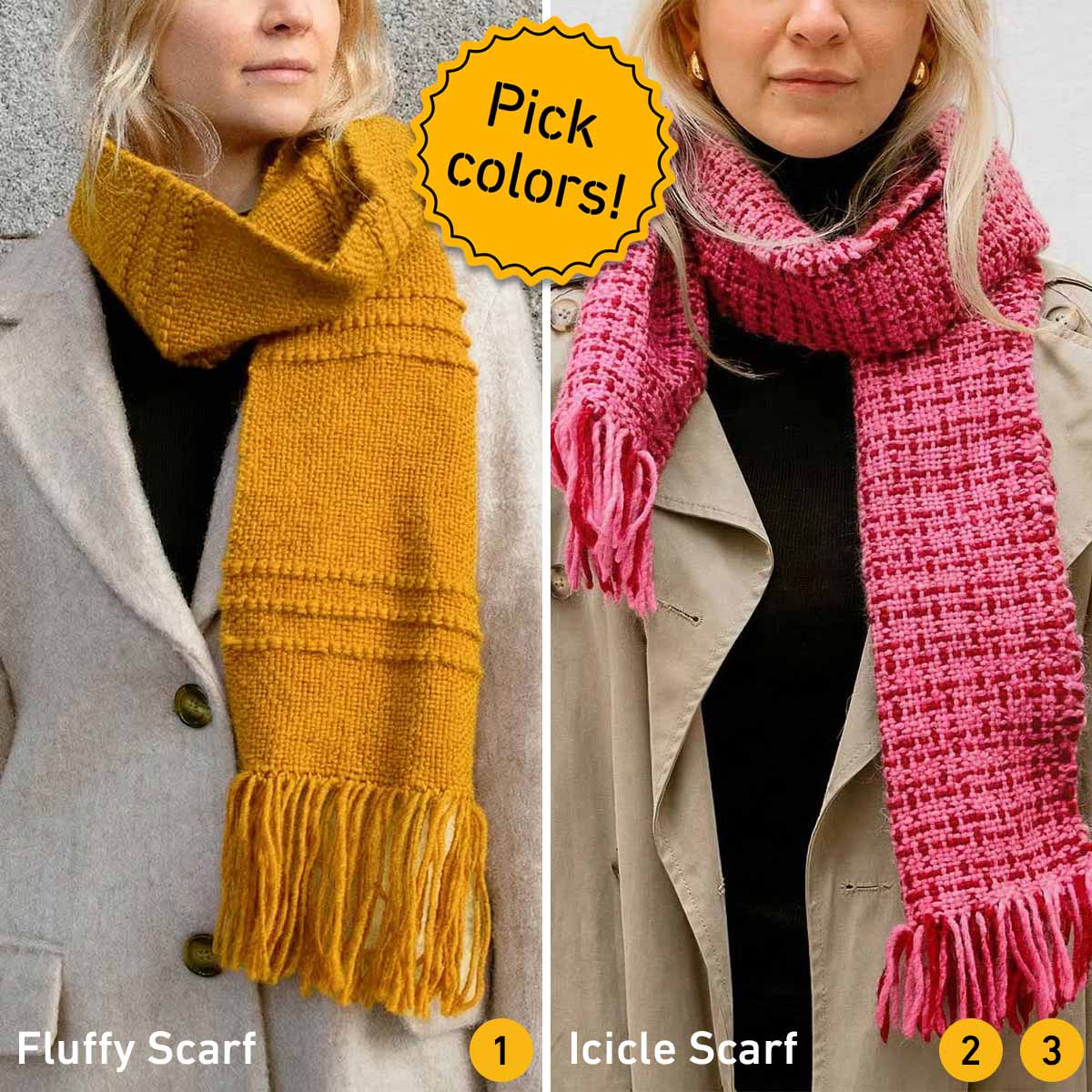 Kit de tissage pour 2 écharpes Fluffy & Icicle - Pelotes et 1x métier à tisser moyen avec patron- Yummy Version