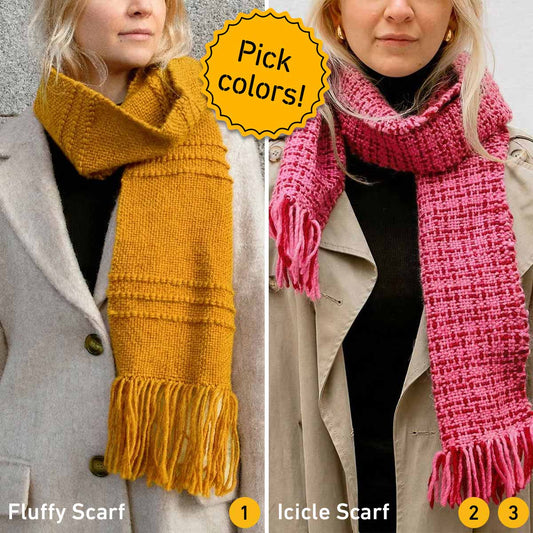 2 Kits Bundle | Fluffy & Icicle 2 Scarves Weaving Kit - Supplies and 1x Medium loom with Patterns - Yummy Yarn