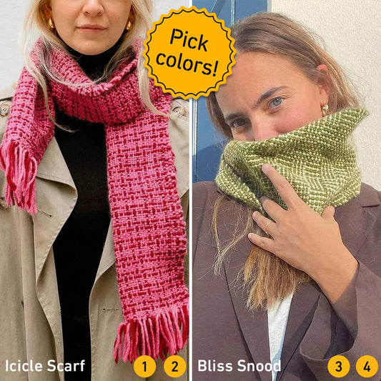 2 Kits Bundle | Icicle Scarf + Bliss Snood Weaving Kits - Supplies and 1x Medium loom with Pattern - Yummy Version