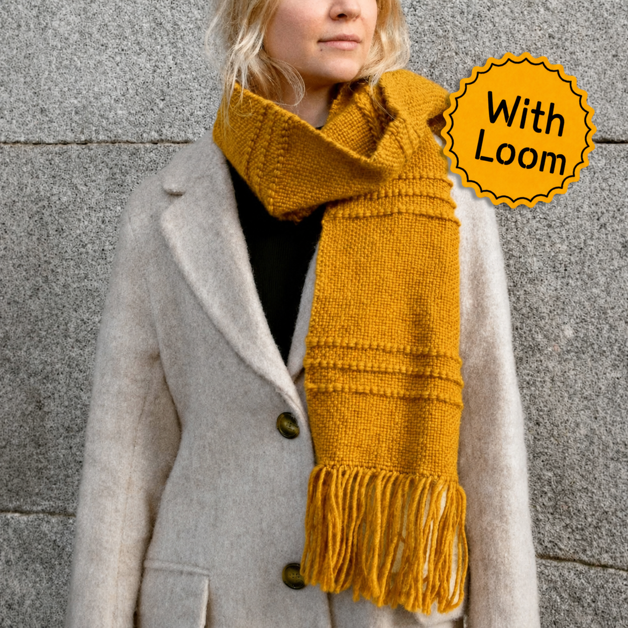 Kit de tissage écharpe Fluffy Scarf - Pelotes et métier à tisser moyen avec patron