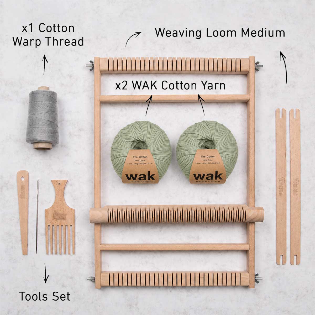 Mocha towels (x2) Weaving Kit - Supplies and Medium loom with Pattern & Cotton Yarn