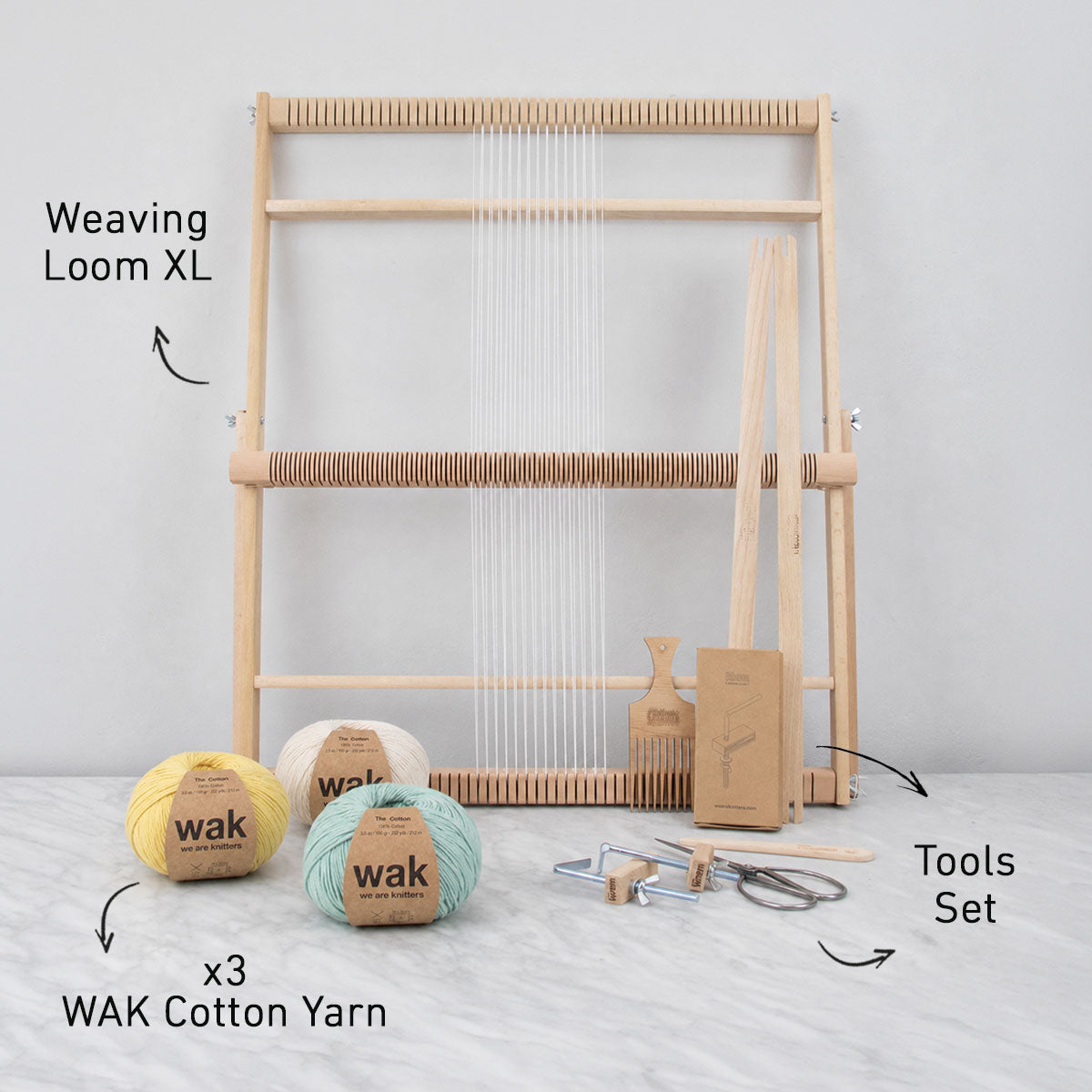 Tea Towel (x2) Weaving Kit - Supplies and XLarge loom with Pattern - x Studio Stiller with Cotton