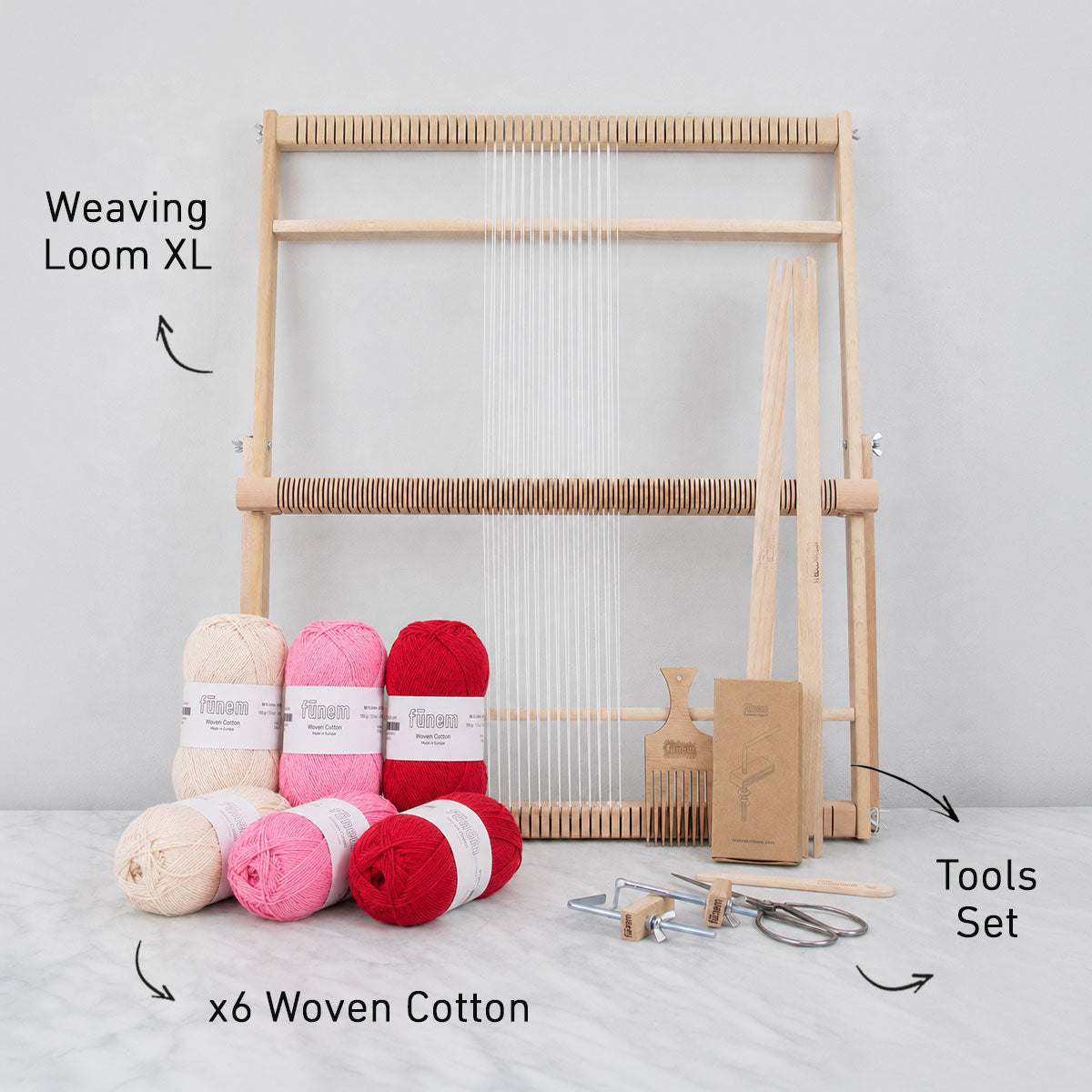 Kit de tissage d'essuis-mains (x2) - Pelotes et métier à tisser XL avec patron - x Studio Stiller