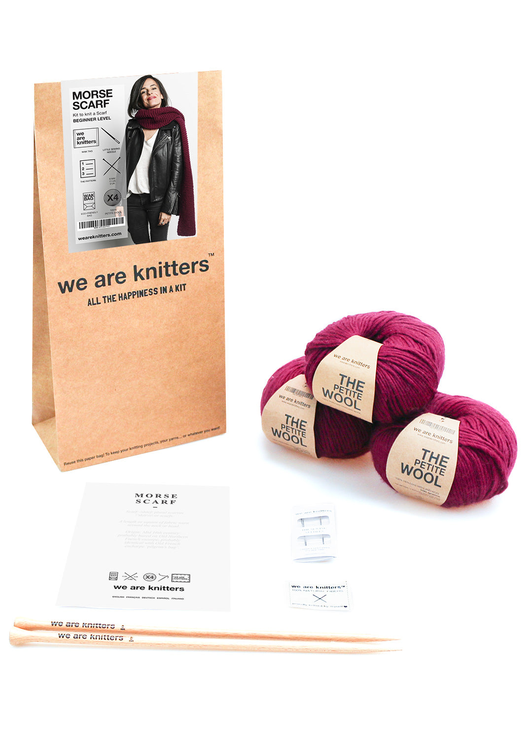 We Are Knitters Knitting Kit - Morse Scarf in Wine