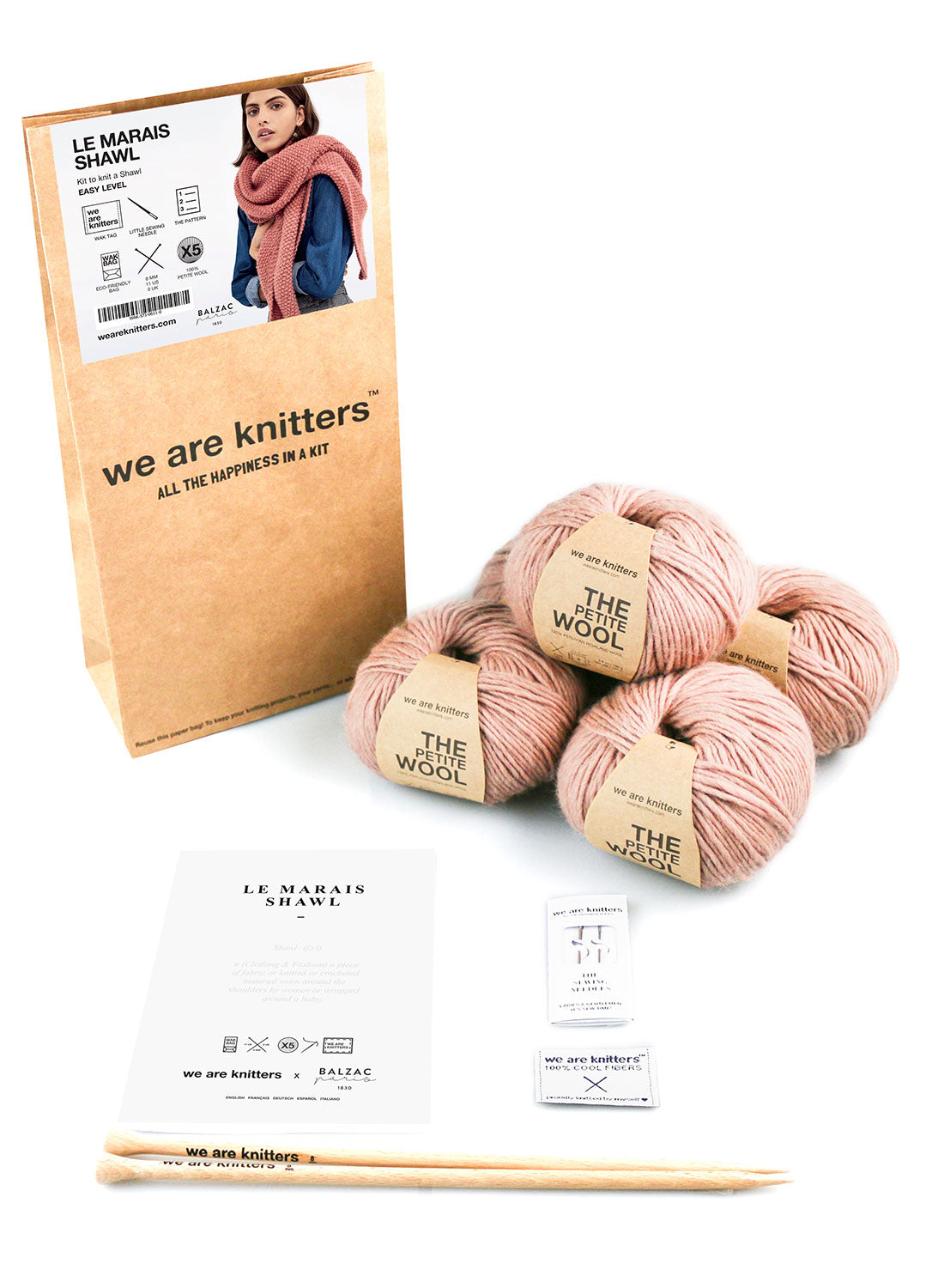 We Are Knitters Knitting Kit - Le Marais Shawl in Millennial Pink