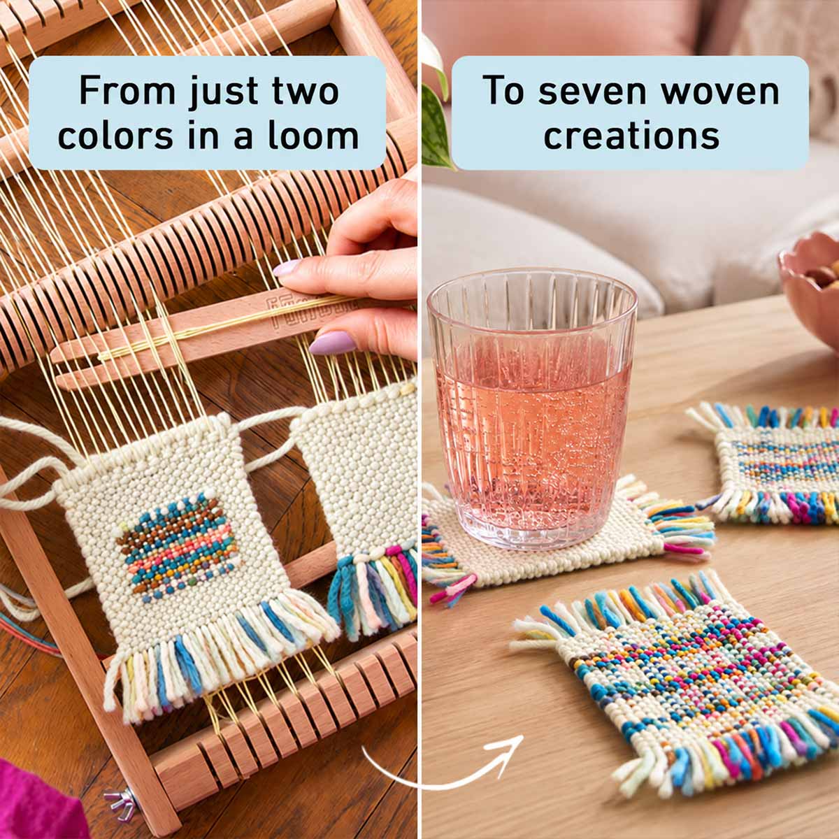 Stitch Sampler Coasters Weaving Kit - Supplies and Small loom with Pattern