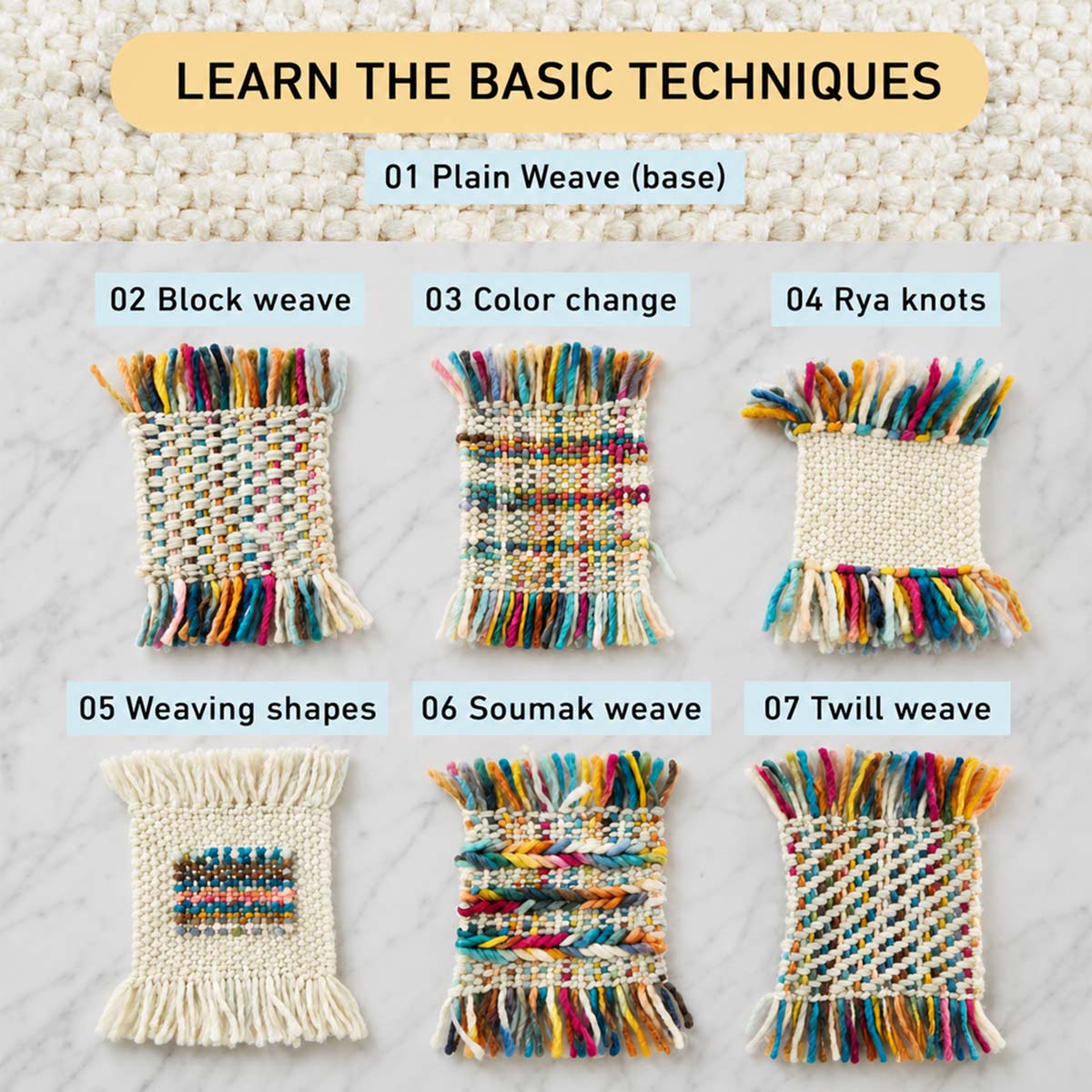 Stitch Sampler Coasters Weaving Kit - Supplies and Small loom with Pattern