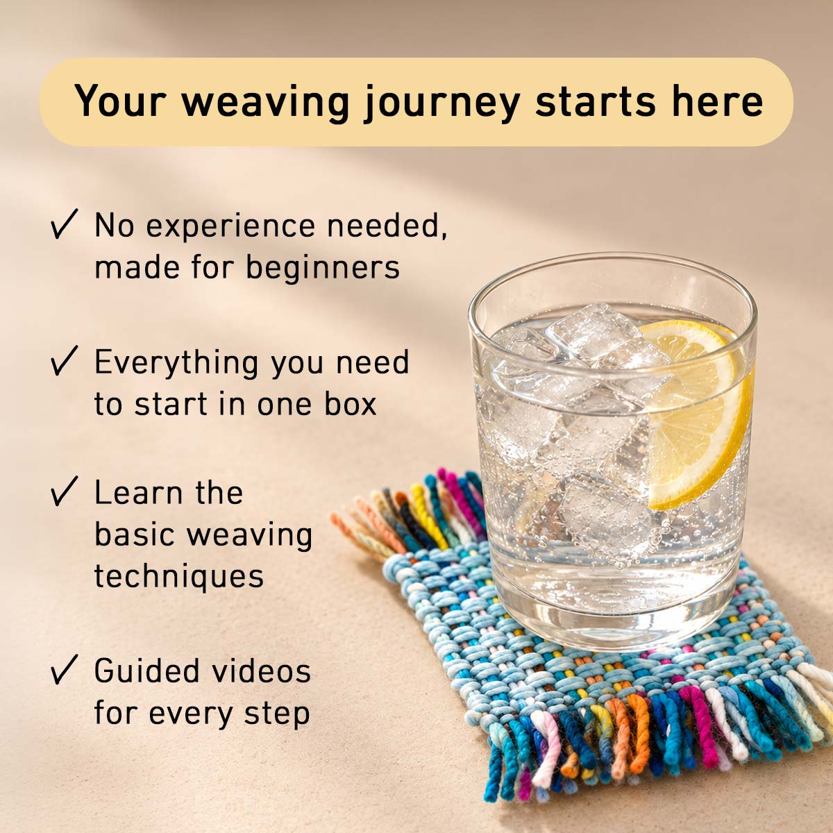 Stitch Sampler Coasters Weaving Kit - Supplies and Small loom with Pattern