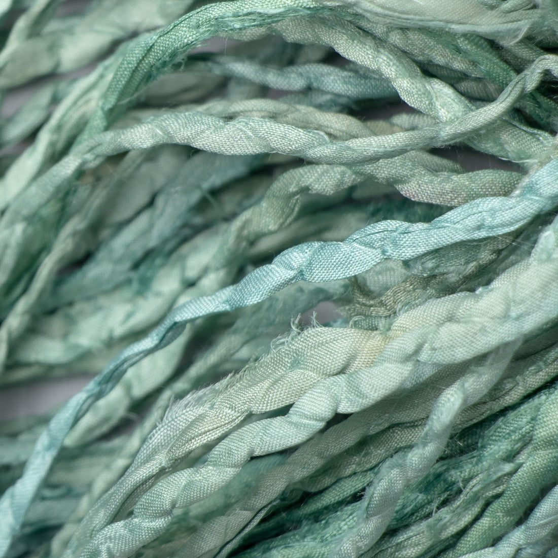 Embroidered Recycled Sari Silk Yarn - Granite Green