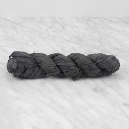 Recycled Sari Silk Ribbon - Coal